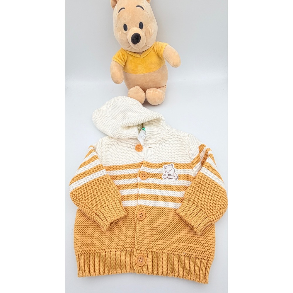 Disney Baby Winnie the Pooh & Mustard Yellow Striped Hooded Knit Cardigan 3-6M